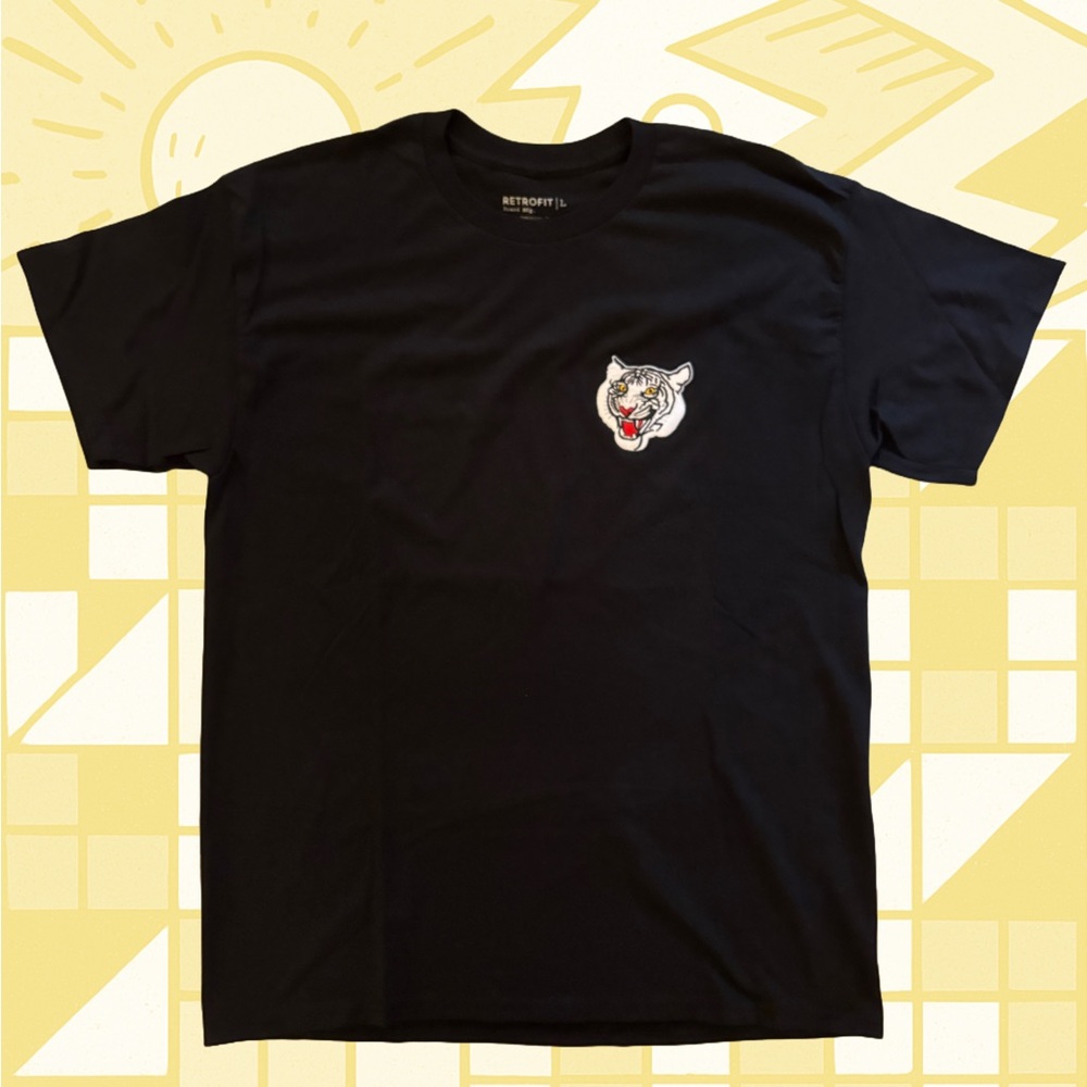 Black Graphic T-Shirt with White Tiger